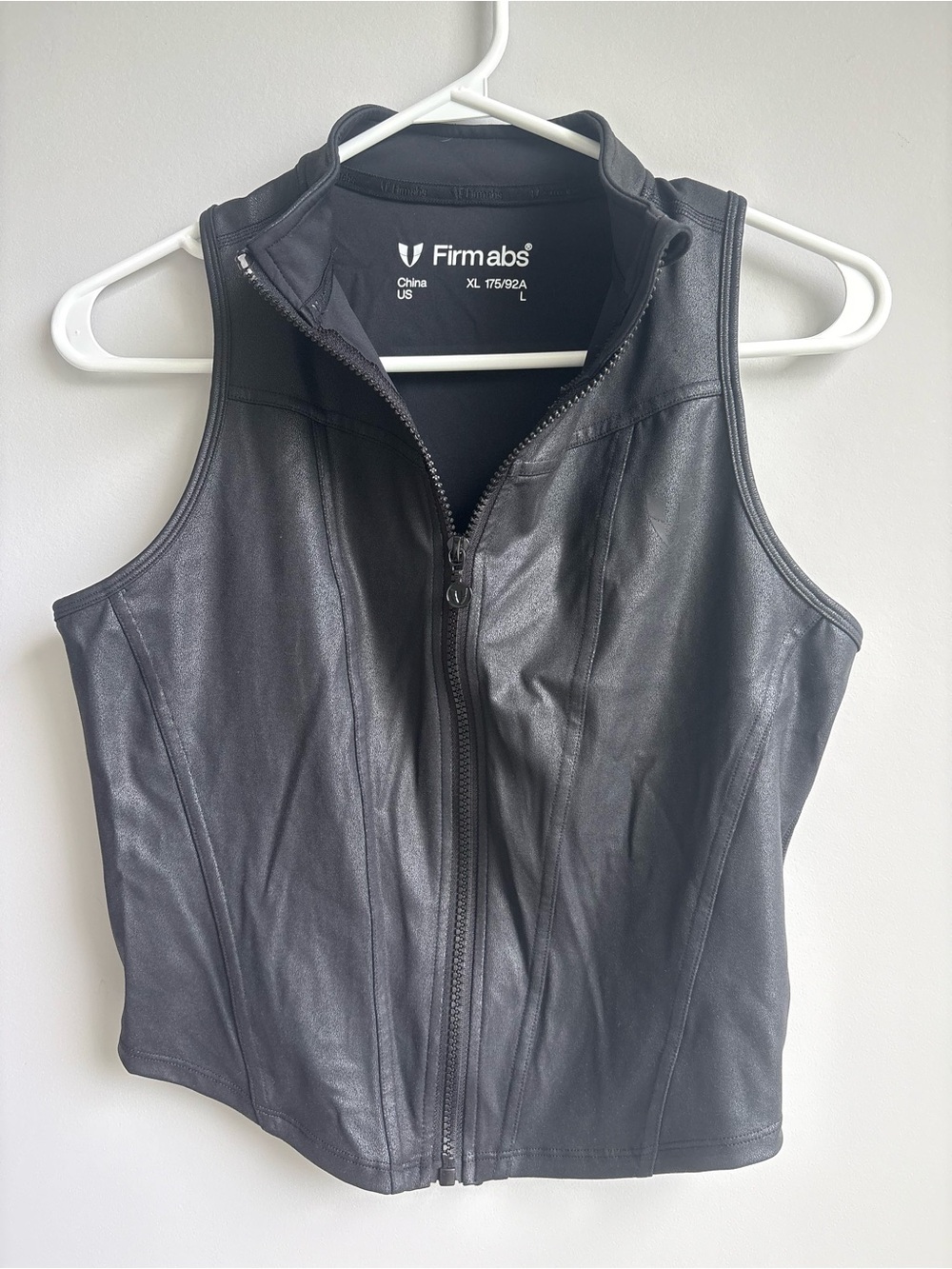 Firmabs Black Leather Zip-Up Vest with Logo Pull